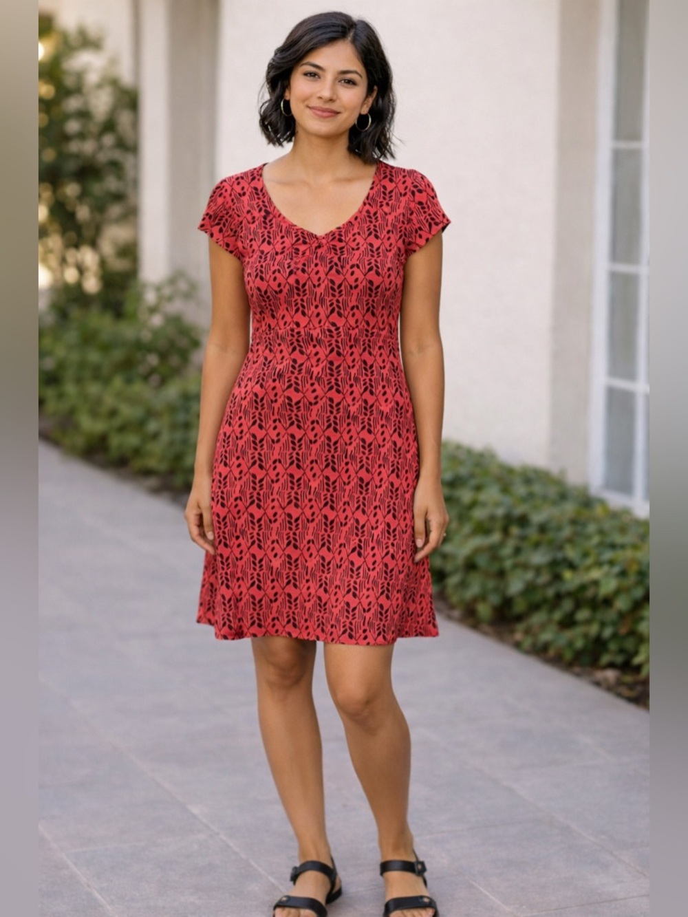 Toad&Co Eco Organic Cotton Dress with Black Leaf Pattern NEW! Pocketed